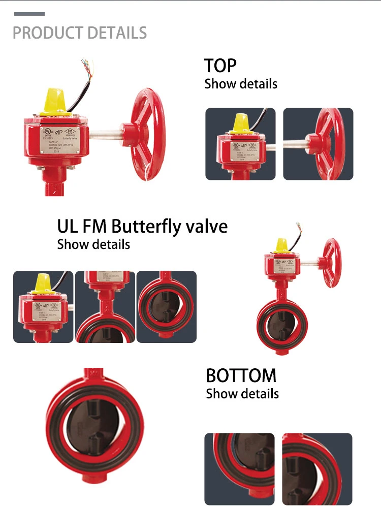 FM UL Fire Sprinkler System 300 Psi Wafer Butterfly Valve with Signal Gearbox 4'' DN100