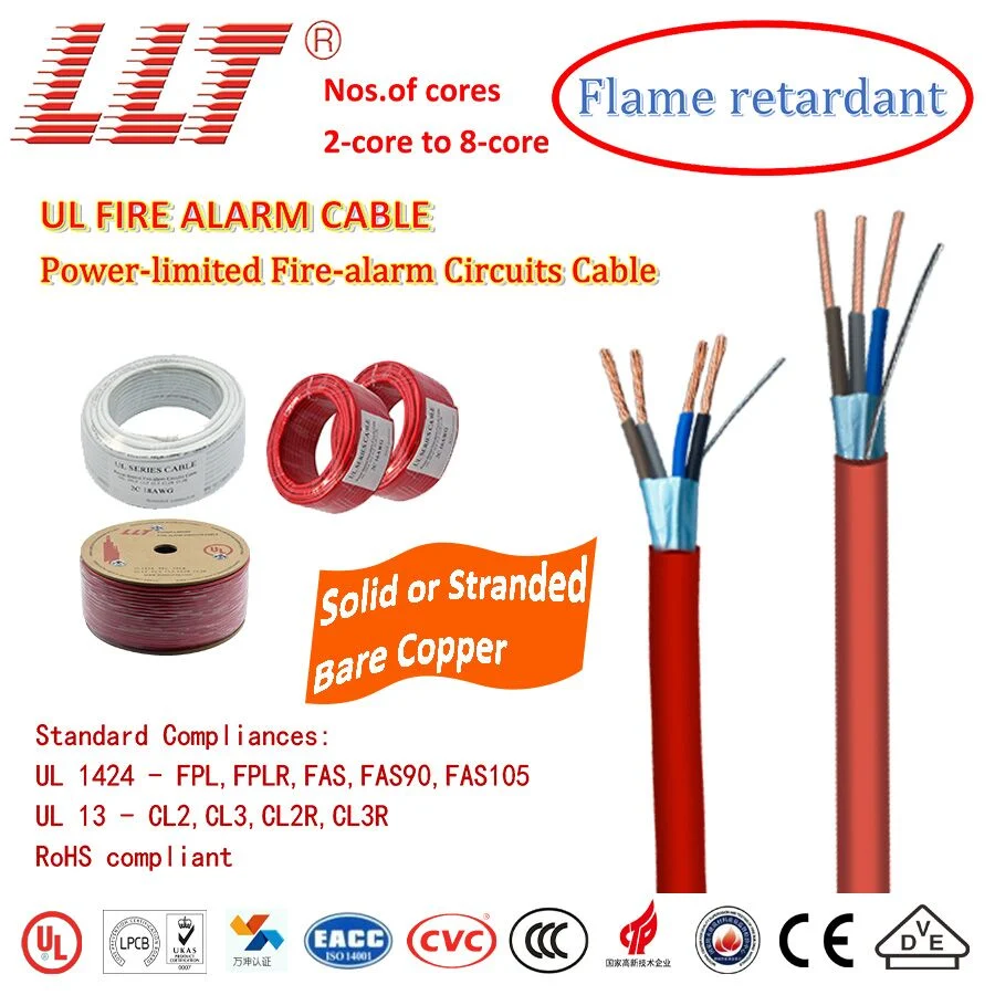 UL Listed Electric Wire Copper Wire Cable Silicone/ Rubber Jacket Fire Alarm Cable for Fire Alarm System Security Alarm System Sprinkler System Lighting