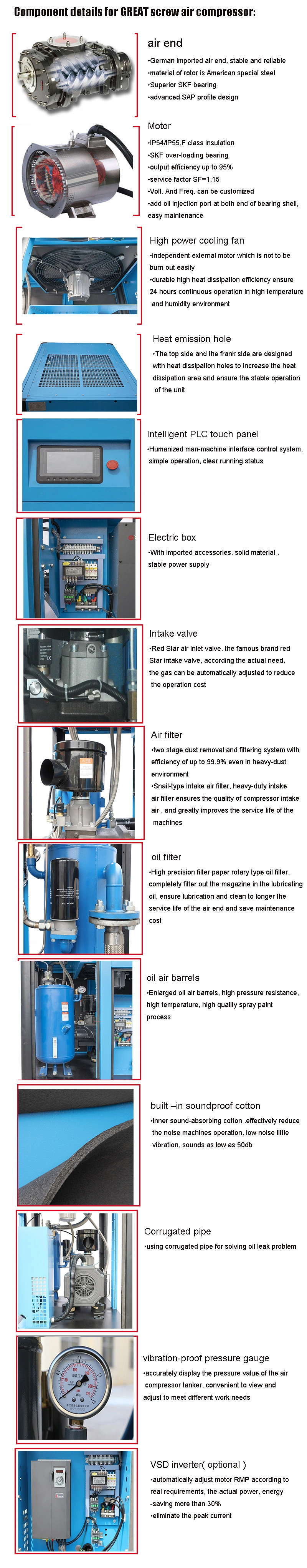 75kw 100HP Oil Injected Rotary Screw Air Compressor Fix Speed 7bar 8 Bar 10bar 13 Bar