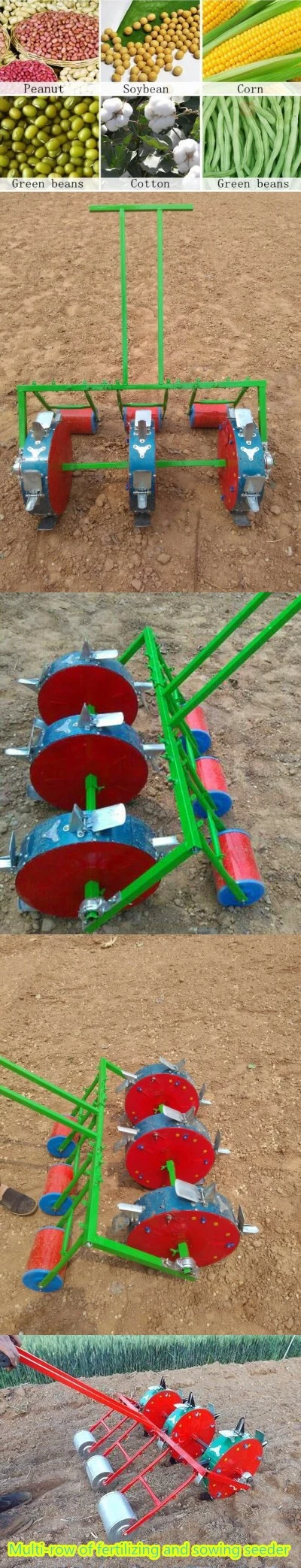 3 Rows 3 Wheels Manual Seeder Hand Corn Seeder Machine