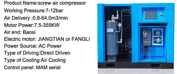 Tuowei Screw Compressors 45 Kw 8 Bar Air Cooling Direct Driven Pm Motor Screw Air Compressor