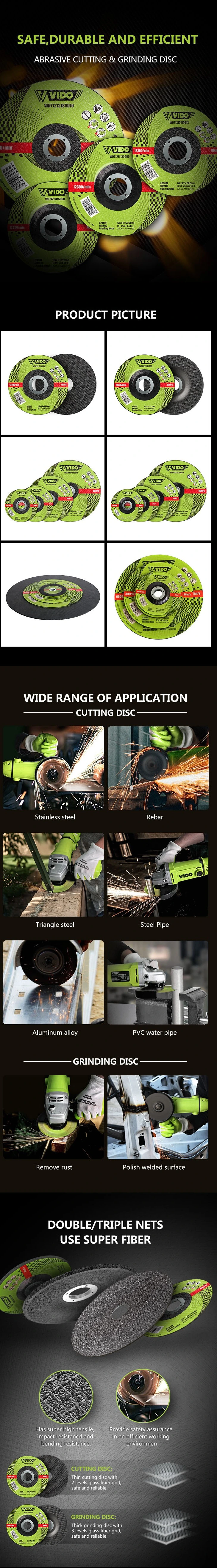 Vido Durable Stable 105X1.6X16 Disc4 Abrasive Wheel Disc for Grinder 115 100 Cutting and Grinding