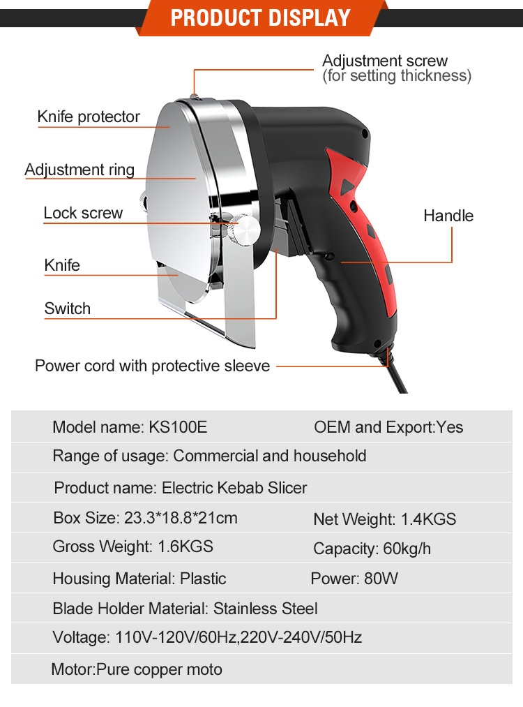 Stainless Steel Adjustable Electric Shawarma Doner Kebab Knife Kebab Meat Slicer