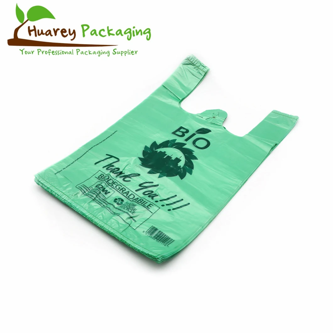 Biodegradable Customized Logo Print Green T-Shirt Vest Bag for Supermarket/Grocery