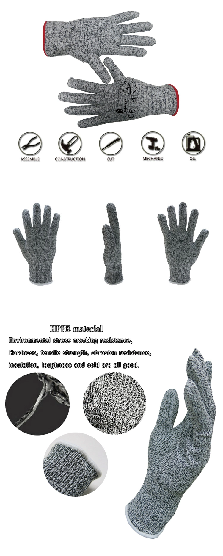 Best Manufacturers Gray Level 5 Cut Resistant Gloves