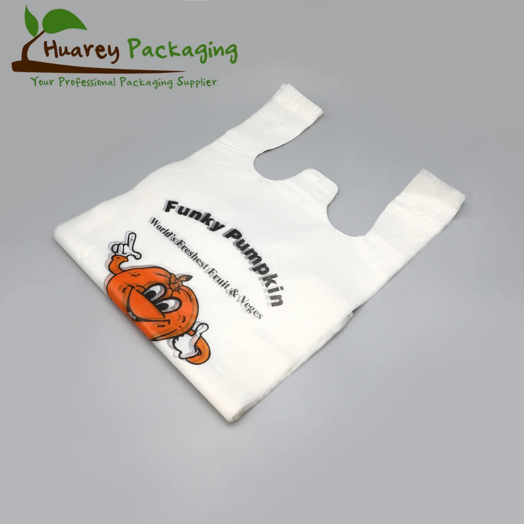 Biodegradable Customized Logo Print Green T-Shirt Vest Bag for Supermarket/Grocery