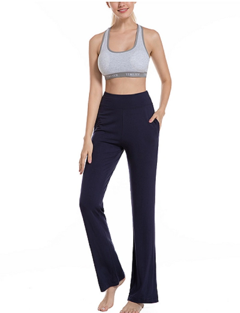 Yoga Pants Bootleg Pants Wide Leg Pants Stretch Pants with Side Pockets Sports Wear Esg16335