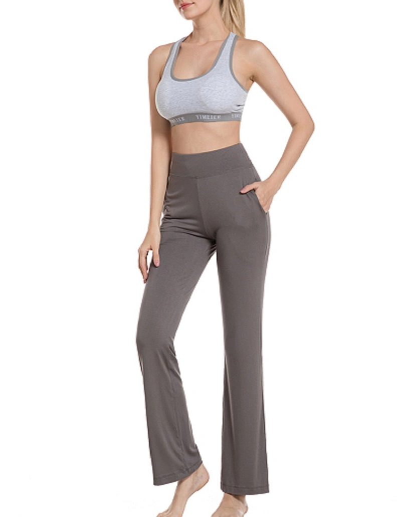 Yoga Pants Bootleg Pants Wide Leg Pants Stretch Pants with Side Pockets Sports Wear Esg16335