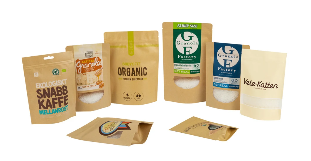Eco-Friendly PLA Biodegradable Plastic Stand up Pouch Resealable Food Packaging Bag