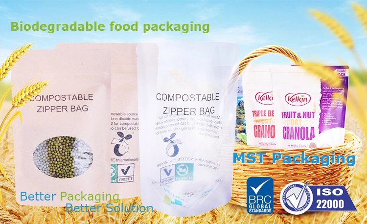 Manufacture Resealable Plastic Coffee Bag Packaging Bag Corn Starch Based Biodegradable Compostable Bag