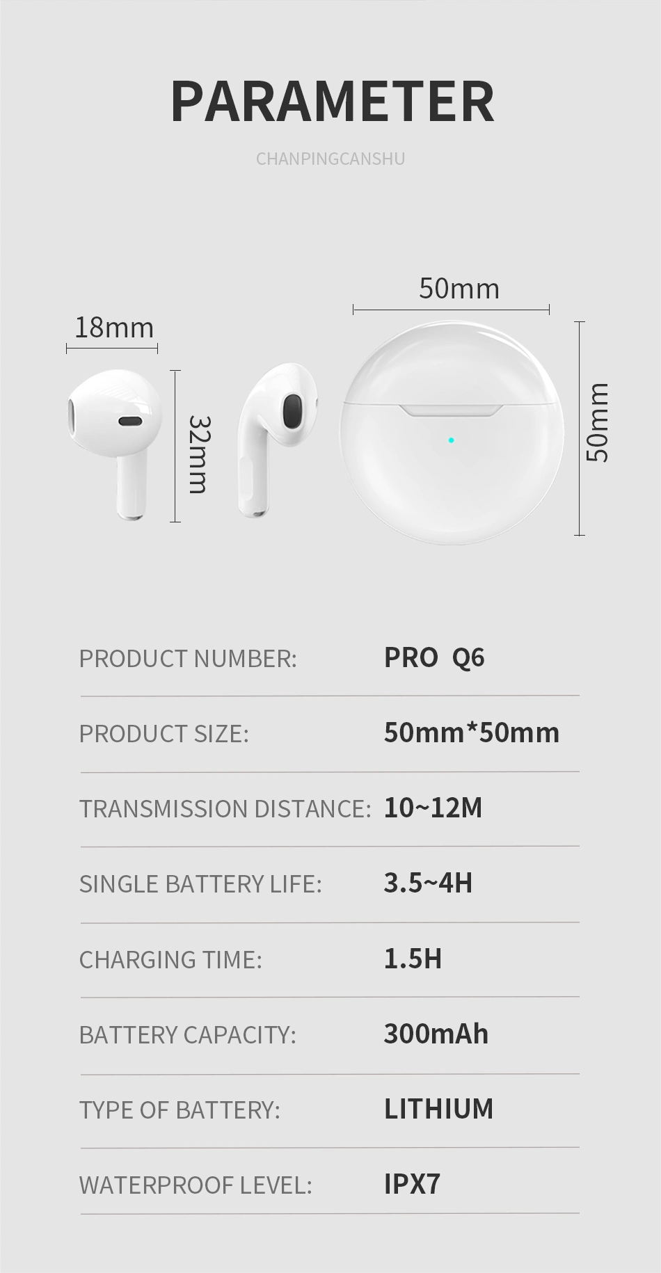 Bluetooth Headset with Microphone Tws PRO6 Earbuds Noise Reduction Running Earpieces for Xiaomi Huawei iPhone