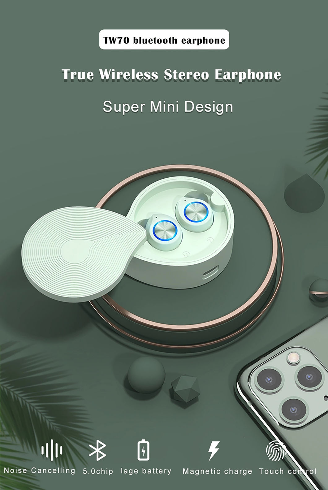 Classic Design Noise Reduction Headphones Small Bluetooth Earbuds Waterproof Mini Wireless Earphone