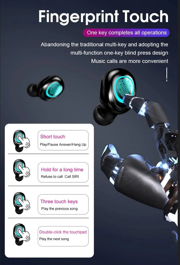 Wireless Bluetooth Bt5.0 Headphones Ai Control Stereo Sport Headset Noise Reduction Earphone with Mic