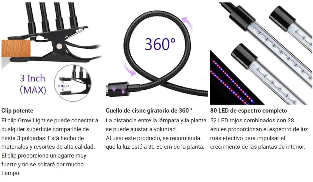 Lebekan Indoor Plants for Family Grower Desk Light 3 Heads Flexible USB Charger LED Grow Lights