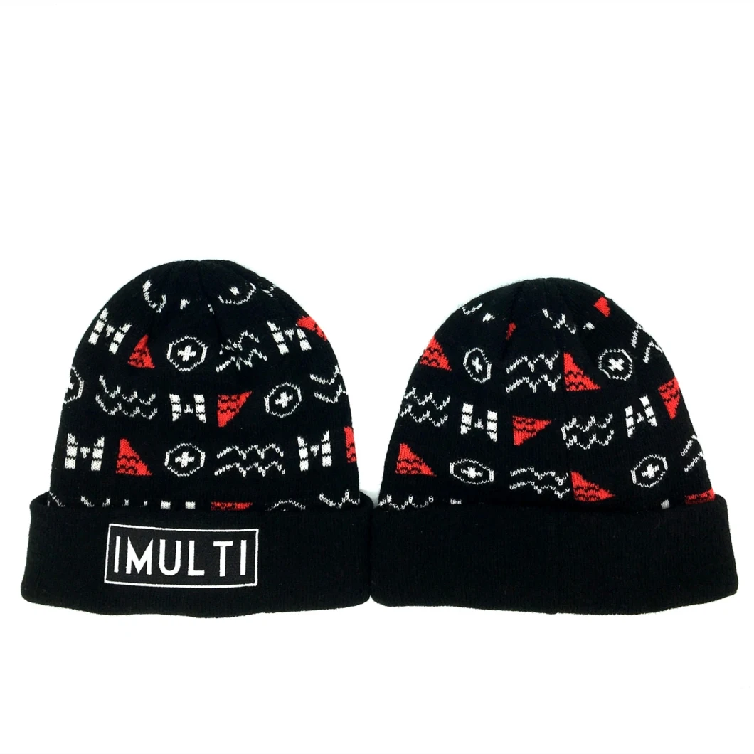 Canadian Maple Leaf Embroidered Logo Winter Warm Black Knitted Beanie Hat Cap