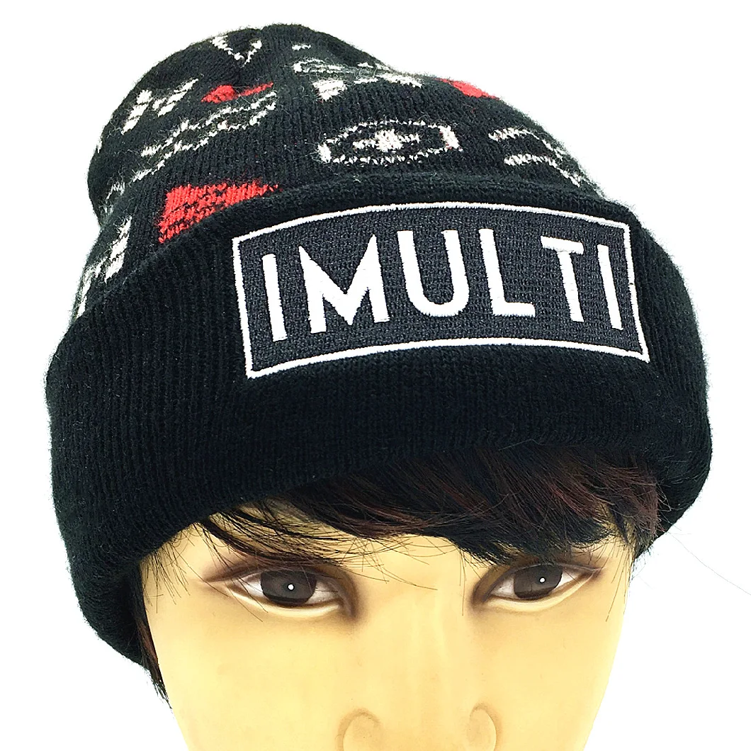 Canadian Maple Leaf Embroidered Logo Winter Warm Black Knitted Beanie Hat Cap