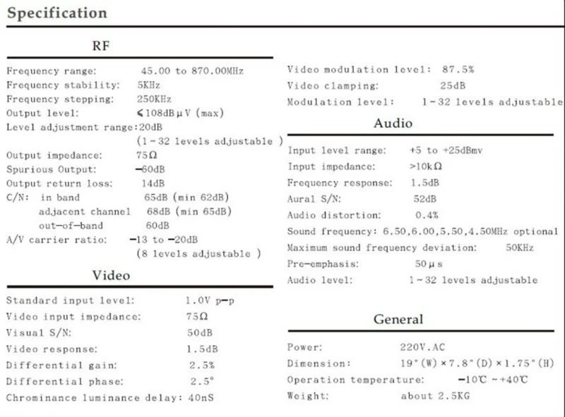 CATV Full Range Tunable Adjacent Agile Modulator (C78) Cc