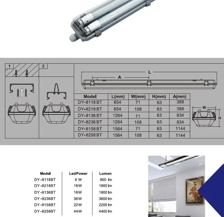 LED Tri-Proof Light Waterproof Light with Double LED Tube Vapor Tight Light Waterproof Lighting Fixtures