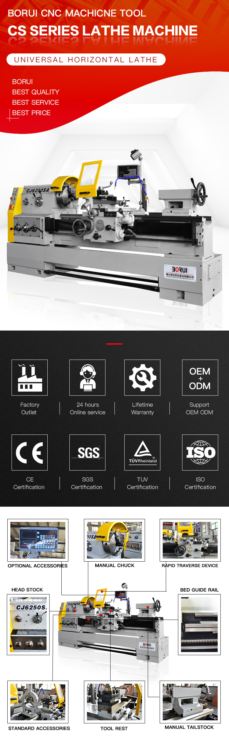 CS6240 Turner Lathe Machine Cylined Boring Lathe Machine