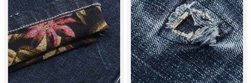 Denim Men's Pants Men's Thin Velvet Jeans Men's Straight Hole Patch Jeans Stretch Men's Denim Trousers