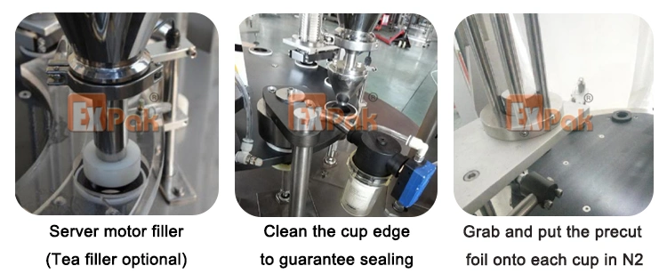 Biodegradable Compostable Coffee Capsule Cup Filling Sealing Machine with Press Powder Function