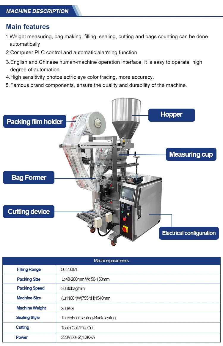 New Design Automatic Cbd Food for Pets Packaging Hemp Seeds Granule Filling Sealing Packing Machine