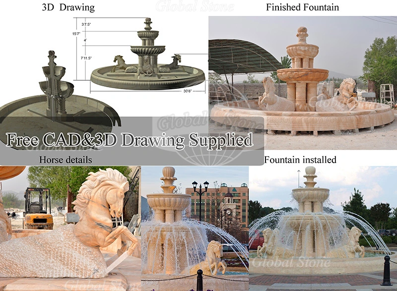 Large Outdoor Stone Horse Garden Marble Water Fountain for Decoration (GSF-512)