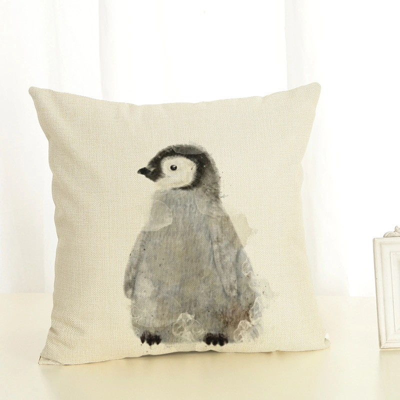 Cartoon Penguin Pink Pig Raccoon Panda Linen Pillowcase Living Room Sofa Digital Printed Cushion Cover