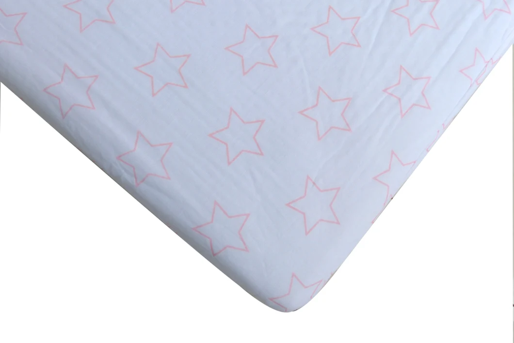 Stars Printed Waterproof 100% Cotton Muslin Baby Fitted Crib Sheet