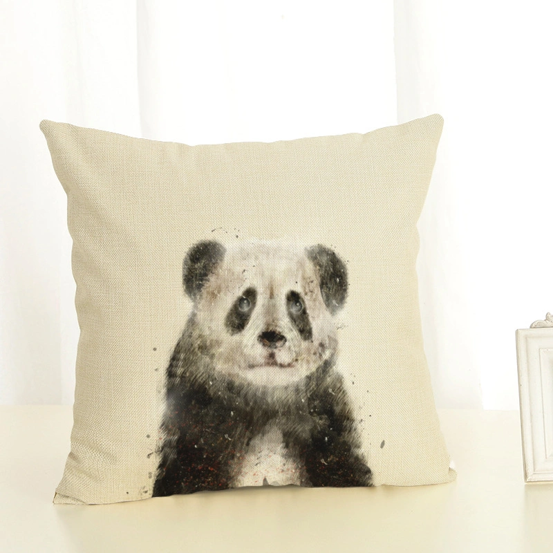 Cartoon Penguin Pink Pig Raccoon Panda Linen Pillowcase Living Room Sofa Digital Printed Cushion Cover