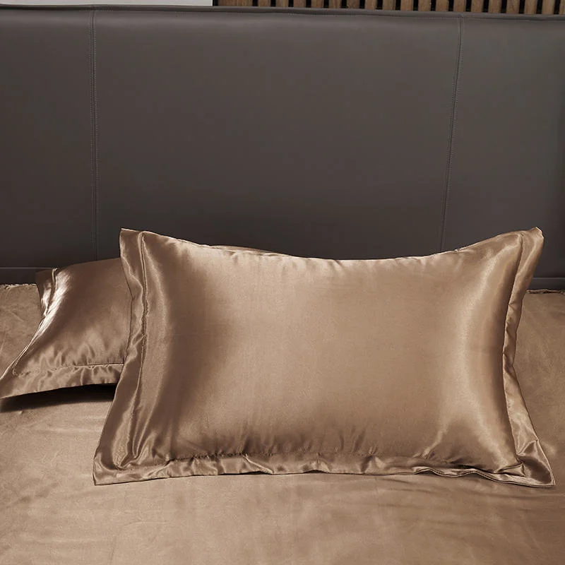 Champagne Color Silk Polyester Sheets 4PCS Duvet Comforter Cover Fitted Sheet Pillowcases Bedding Set