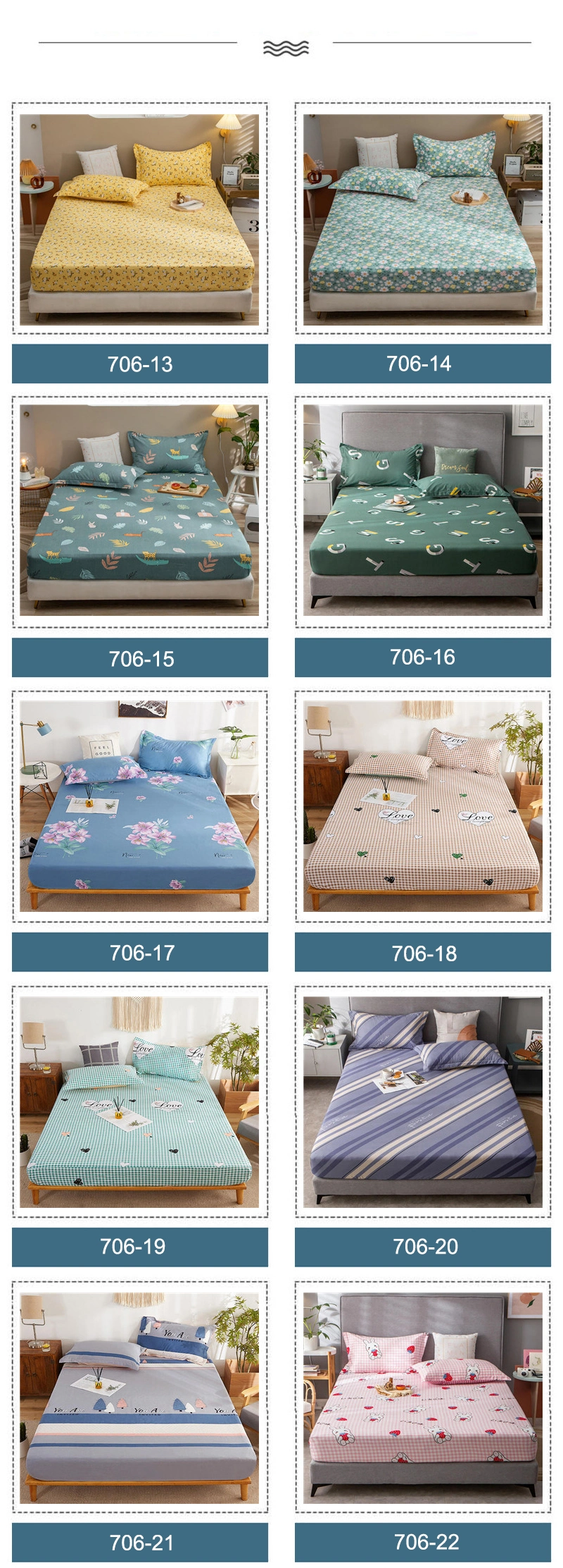 Home Product Wrinkle Comfortable Fitted Cover Cotton Printed for 3PCS Full Bed Linen