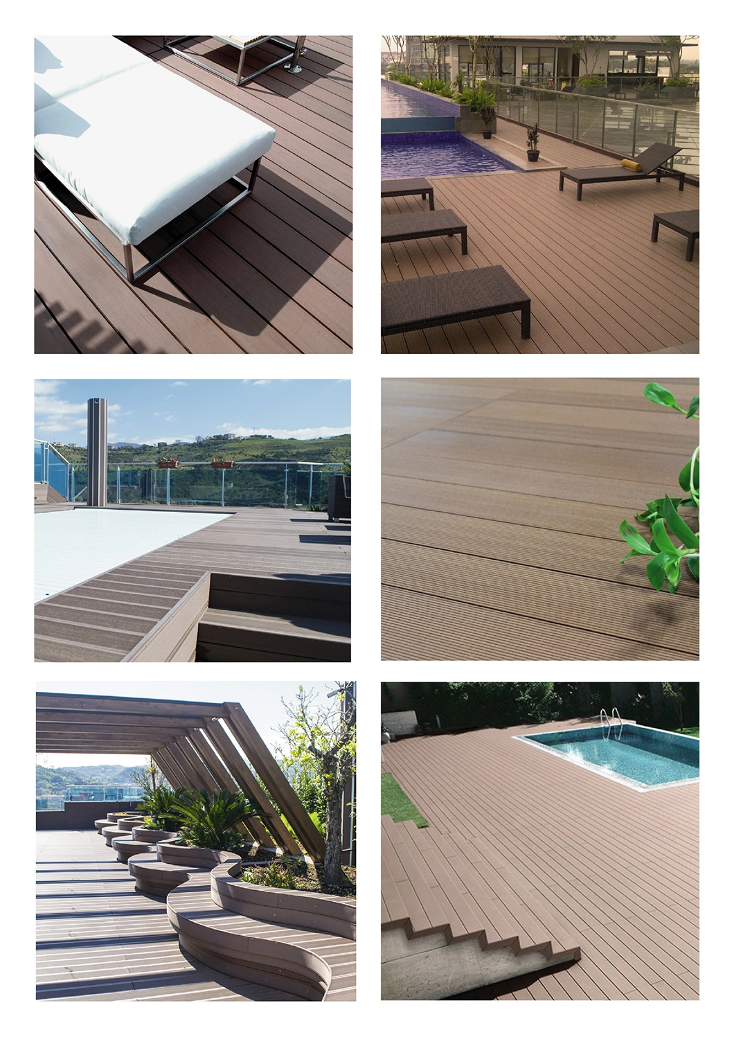 Anti-Skid Anti-UV Brown Colour Around Swimming Pool Used Composite Anti-Slip Surface WPC Outdoor Decking