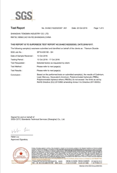 Titanium/Titanium Dioxide Rutile/Titanium Dioxide Pigment