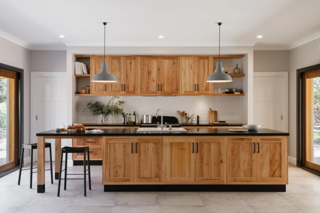 Traditional Particle Board Wood Grain Kitchen Cupboard Wooden Kitchen Cabinets