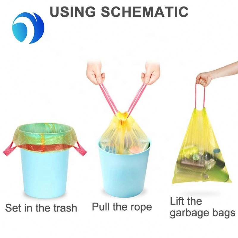 Customized Biodegradable Feature Kitchen Use Easy Take out Scented HDPE Disposable Bin Liner Plastic Drawstring Bags