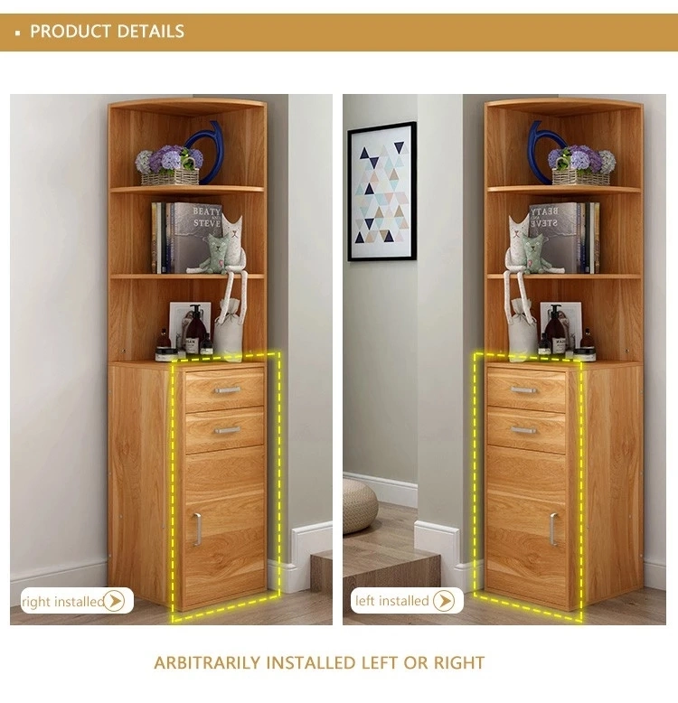 Wall Side Cabinet Triangle Wood Sideboard Bookshelf Storage Shelf Corner Rack