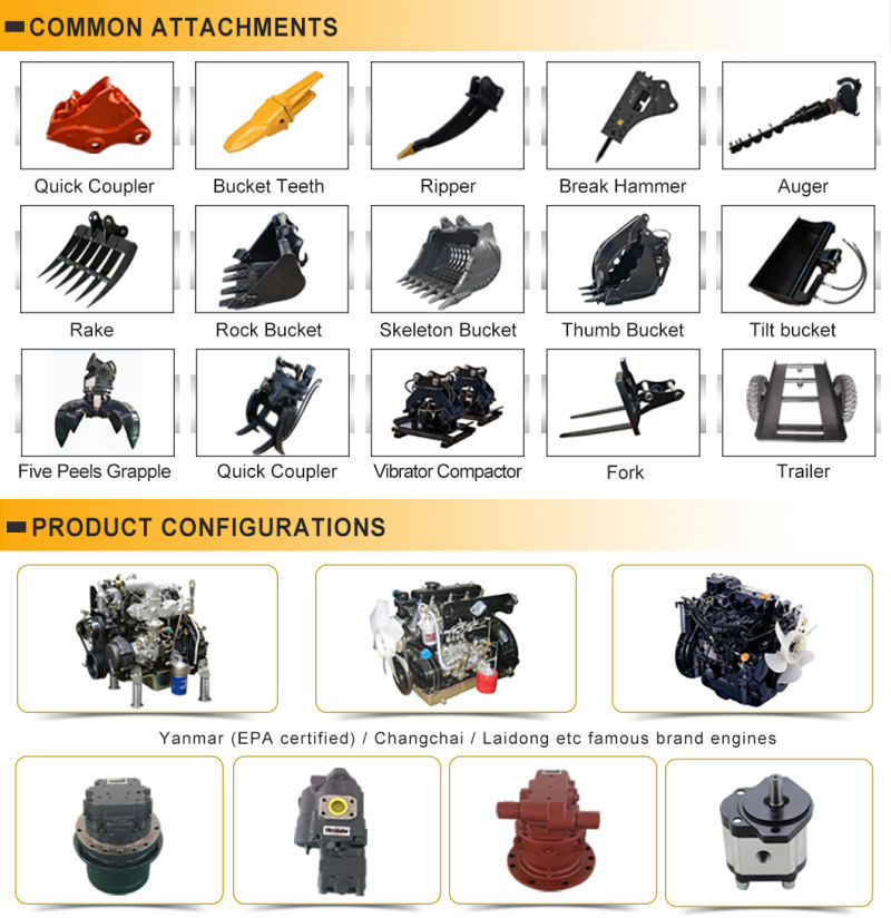 China Brand Excavators 600 Kg with Accessories Swing Boom