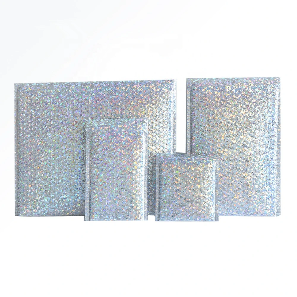 Custom Made Golden Silver Aluminum Foil Metallic Glitter Holographic Poly Bubble Mailer