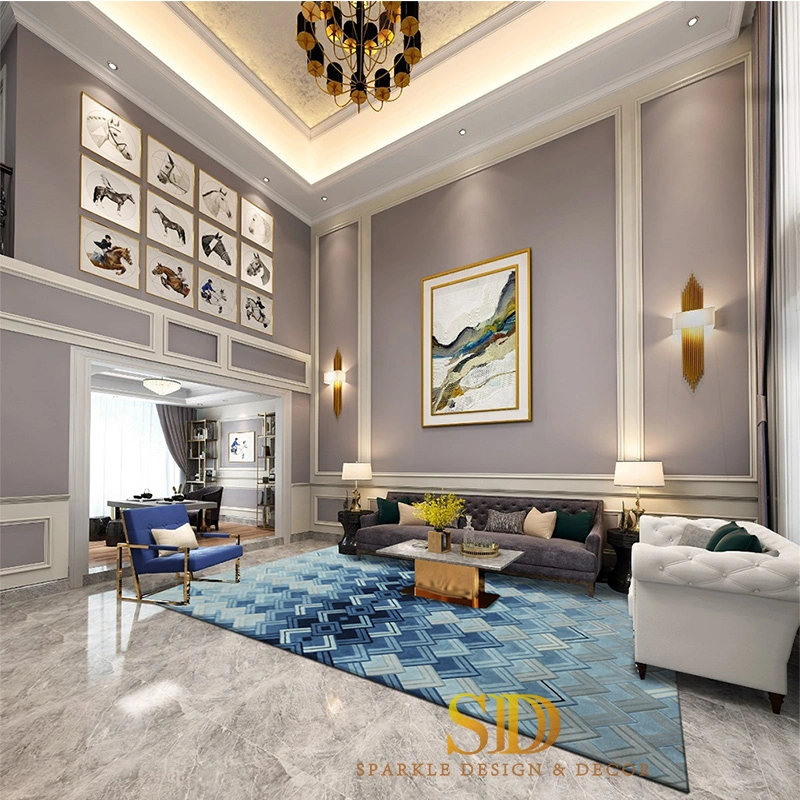 Modern Geometric Pattern Blue Wool Carpet/Rug Types for Family Room/Majlis Floor Decoration