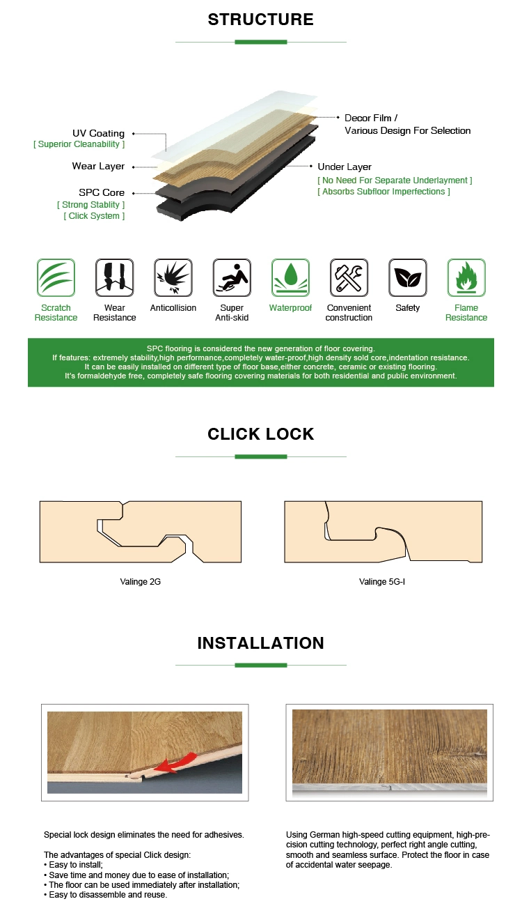 Protex Flooring Lvt Plywood Wood Grain Wear-Resistant PVC Spc WPC Vinyl Click Flooring