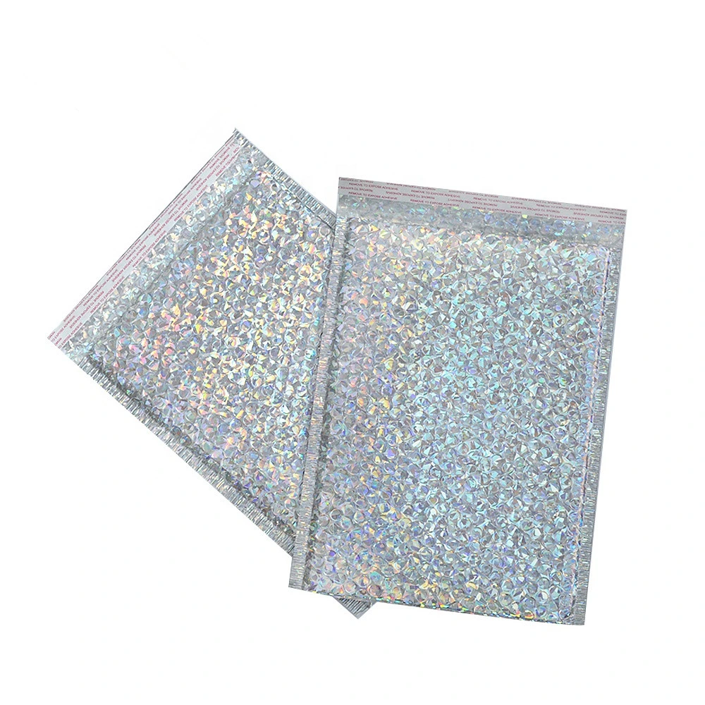 Custom Made Golden Silver Aluminum Foil Metallic Glitter Holographic Poly Bubble Mailer