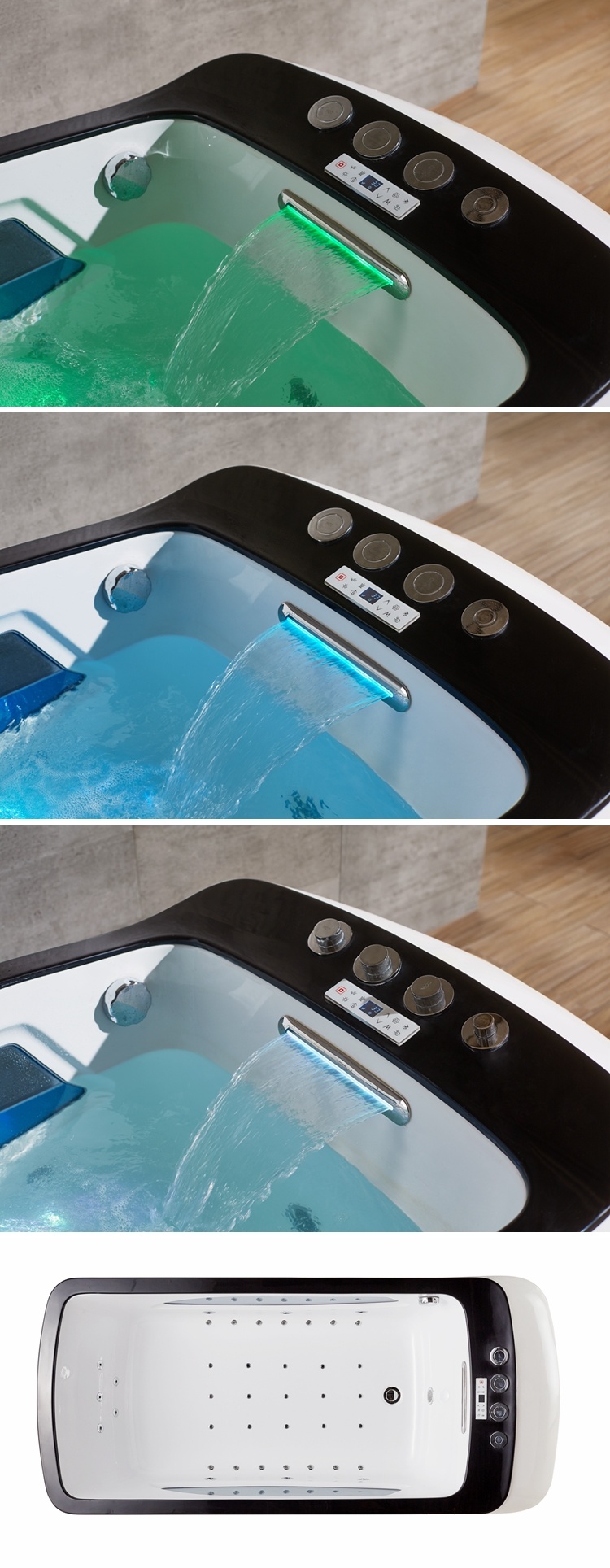 One Person Use with Colorful Waterfall Japanese Massage Bathtub