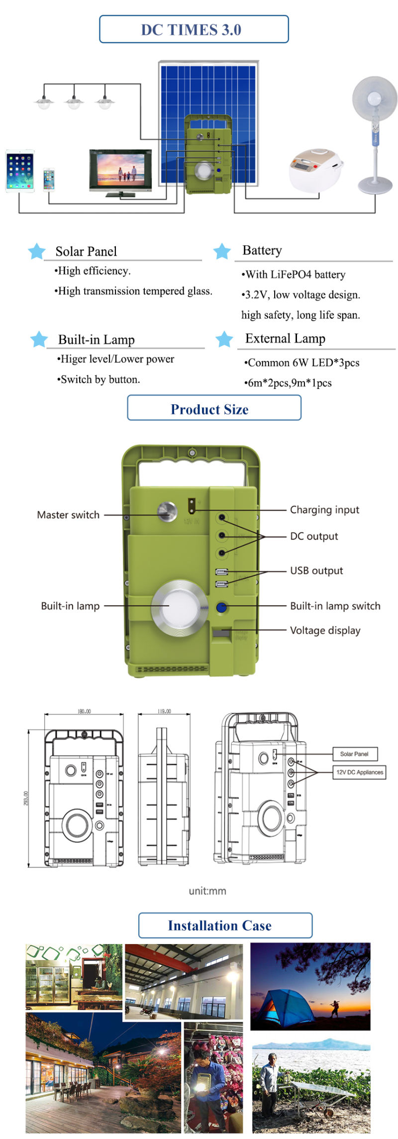 Home/Outdoor Portable Solar Energy System with USB/DC Output 3 Years Warranty