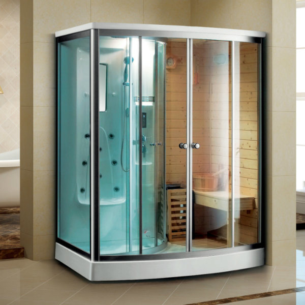 Sauna Room Steam Room Infrared with Shower Function, Solid Wood and Acrylic Material