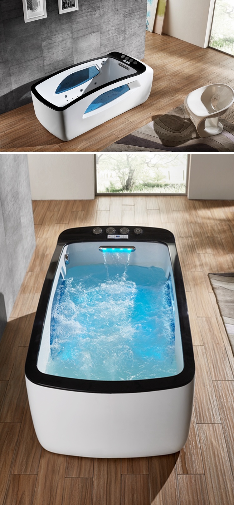 One Person Use with Colorful Waterfall Japanese Massage Bathtub