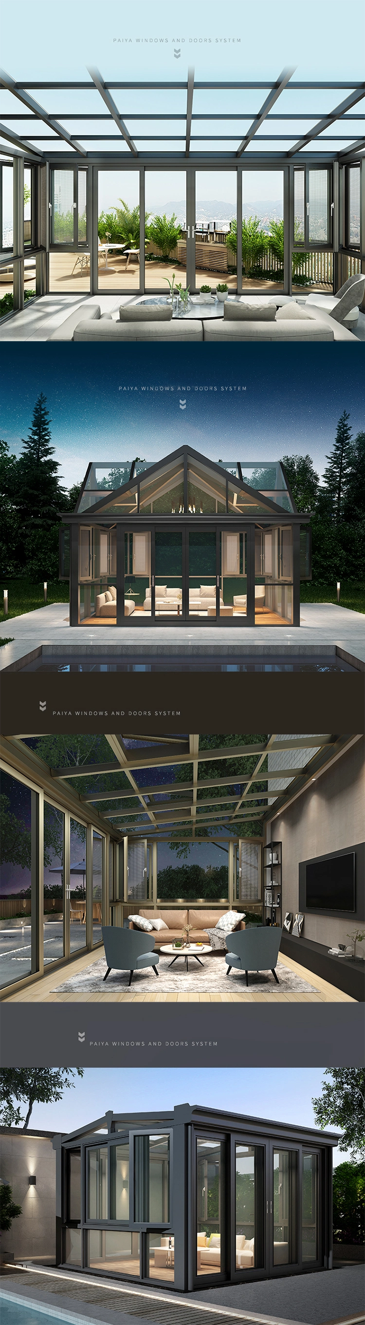 High Quality Aluminium Glass House Sunroom Glass Roof Cost Aluminum Glass Patio Roof