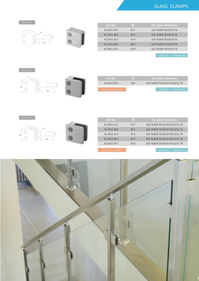 Satin/Brushed Finish or Mirror/Polished Finish of Stainless Steel Outdoor Glass Balustrade Railing