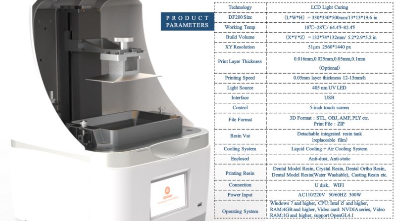 Dental Equipment Fabricate dental Crown and Bridge 3DTALK DF200 dental 3D printer