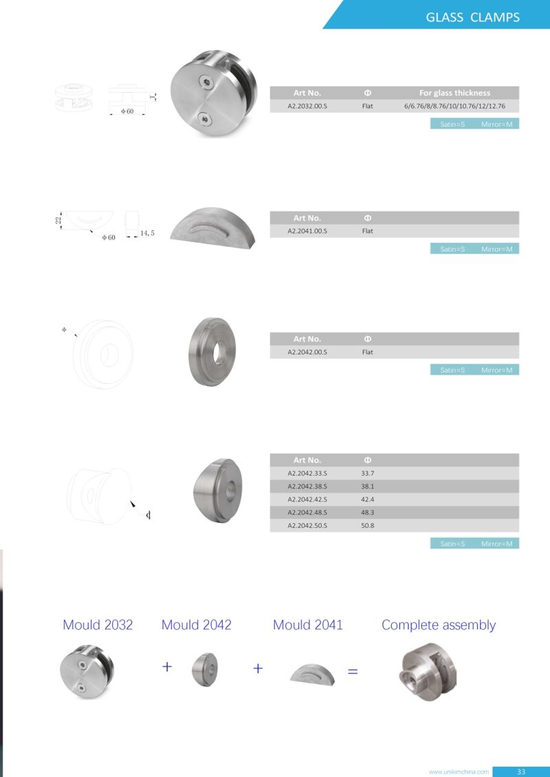 Satin/Brushed Finish or Mirror/Polished Finish of Stainless Steel Outdoor Glass Balustrade Railing